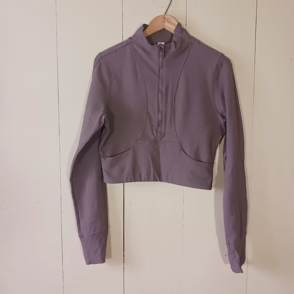 90 Degree By Reflex Interlink Ribbed Half Zip Long Sleeve Crop Top - Picture 2 of 11